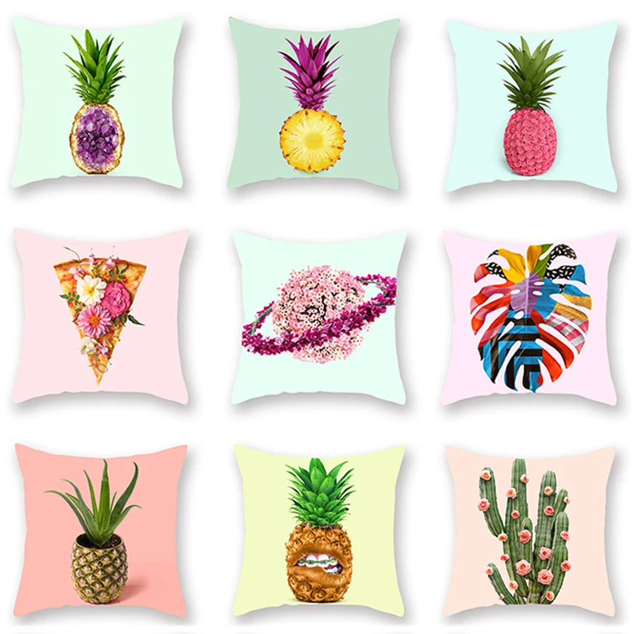 

Tropical Plants Pineapple Decorative Cushion Cover Earth Flower Cactus Printed Pink Yellow Blue Green Pillowcase for Sofa Home