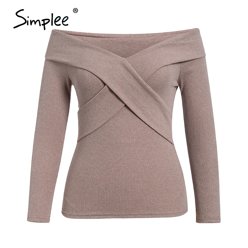 Женский трикотажный свитер с открытыми плечами и V-образным вырезом | Женская