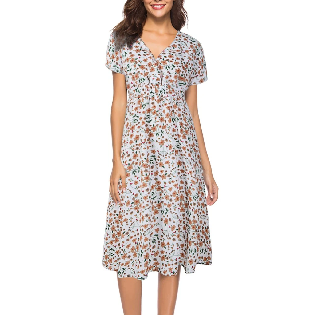 Платье До Колена Для женщин с v-образным вырезом платье высокой талией