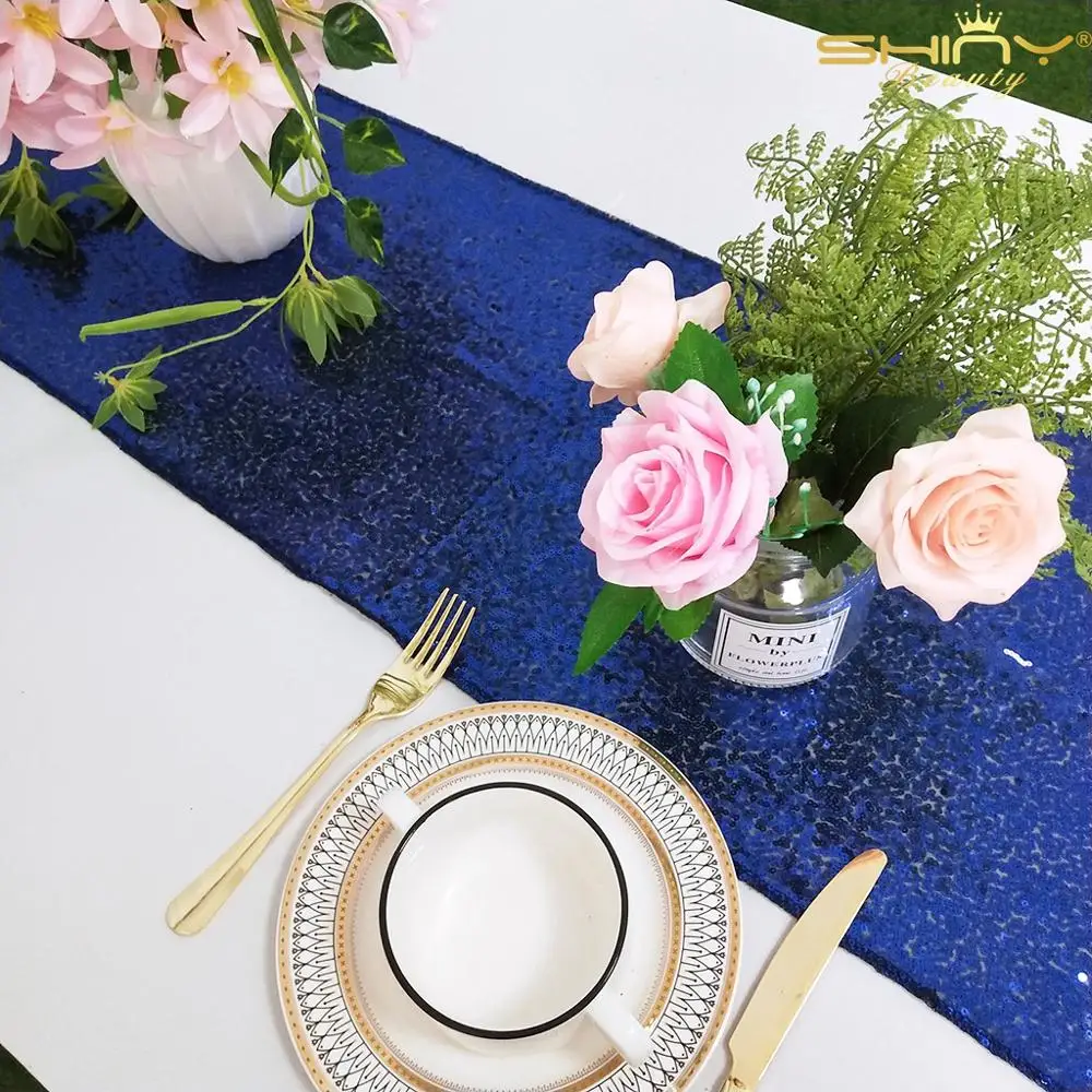 Shinybeauty Navy Blue Sequin Table Runner 12&quotx72&quot Bulk for Home Party/Wedding/Hotel/Event-80620 | Дом и сад