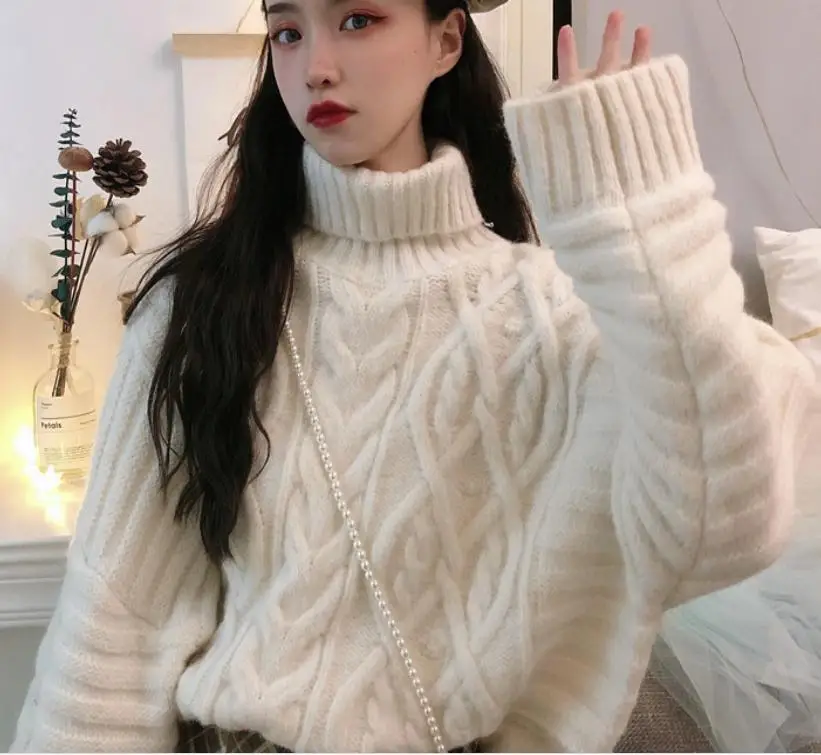 

2020 Women New style fashion Long sleeve Set head High collar Sweater coat