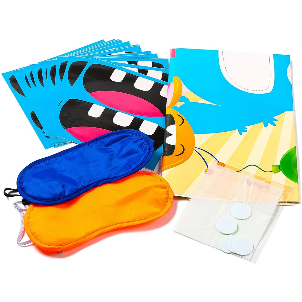 

Cartoon Monster Poster Game Party Stickers Game with Blindfold for Children Birthday Party Decor Supplies Room Decoration
