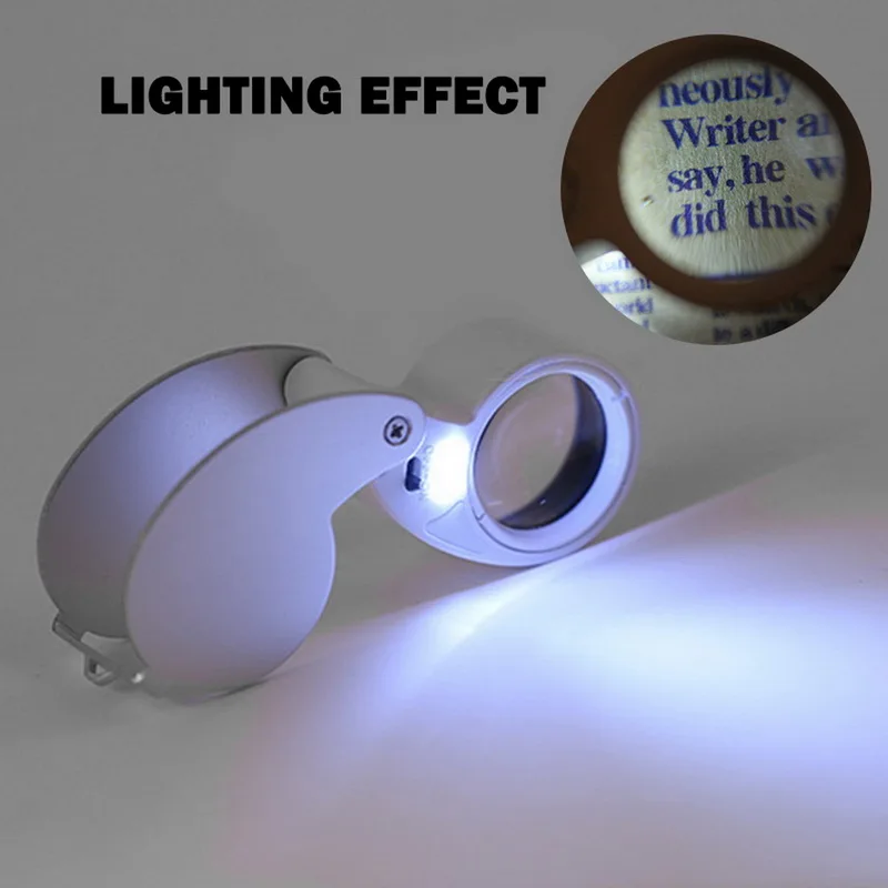 40X Ювелирные изделия Лупа Портативный складной лупа с подсветкой увеличительное