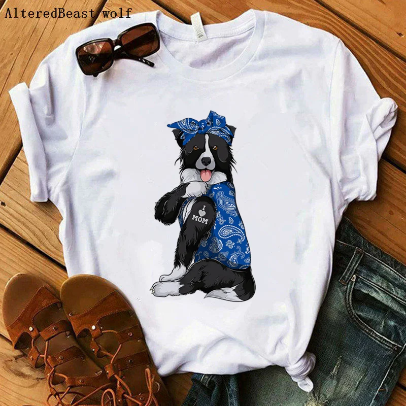 

Border collie I Love Mon T-shirt 2021 Women Leopard bandanas Print harajuku MAMA t-shirt short sleeve graphic tee women clothes
