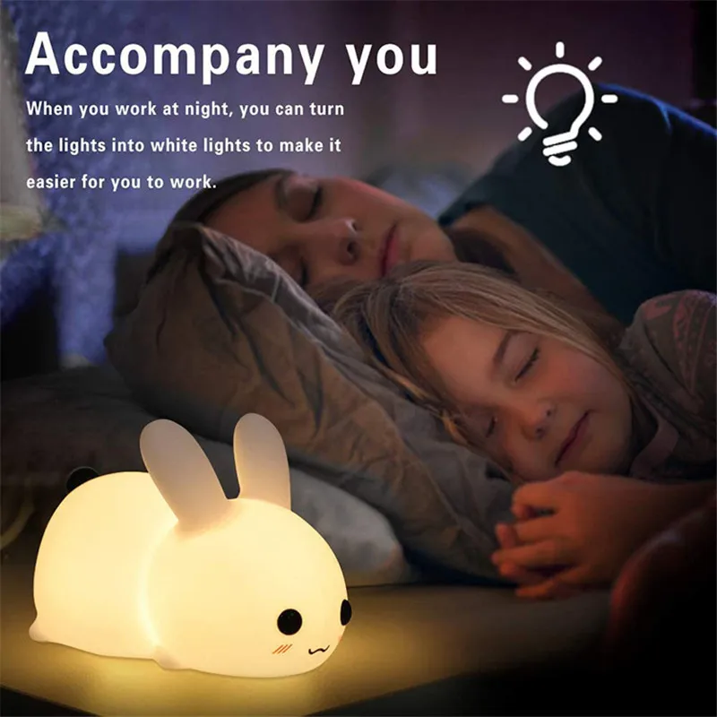 

Bedroom Decor Night Lamp Rabbit Silicone Night Light LED Light USB Charging Dimming Pat with Sleeping Lights Decorative Lamp
