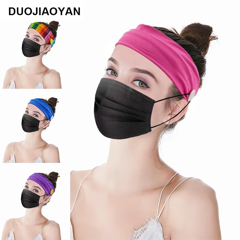 

DUOJIAOYAN New custom Mask accessories hair band fitness Rainbow elastic hairband striped button headband for women