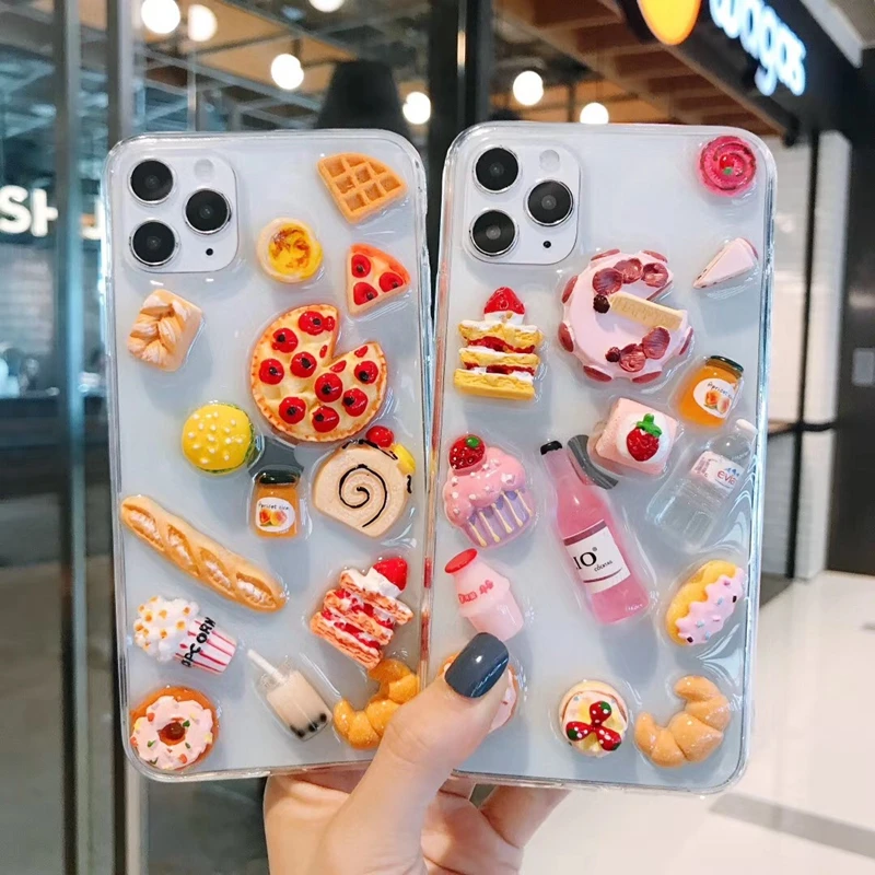

Tfshining Cute 3D Pizza Strawberry Cake Epoxy Phone Case for iPhone 11 X XS MAX Xr 7 8 Plus SE 2020 12 Pro Max Macaron Cover