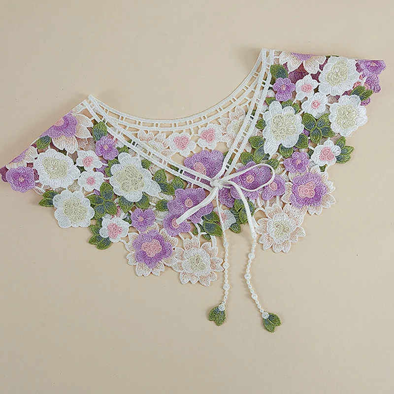 

Women Detachable Collars Girls Lapel Fake False Collar Decorative Floral Embroidery Necklace Choker Blouse Tops Neck Shawl