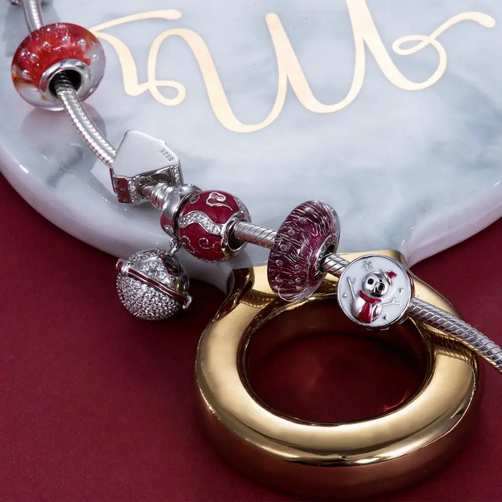 Снеговик серебряные бусины 925 пробы Подвески fit Браслеты никогда не меняют цвет