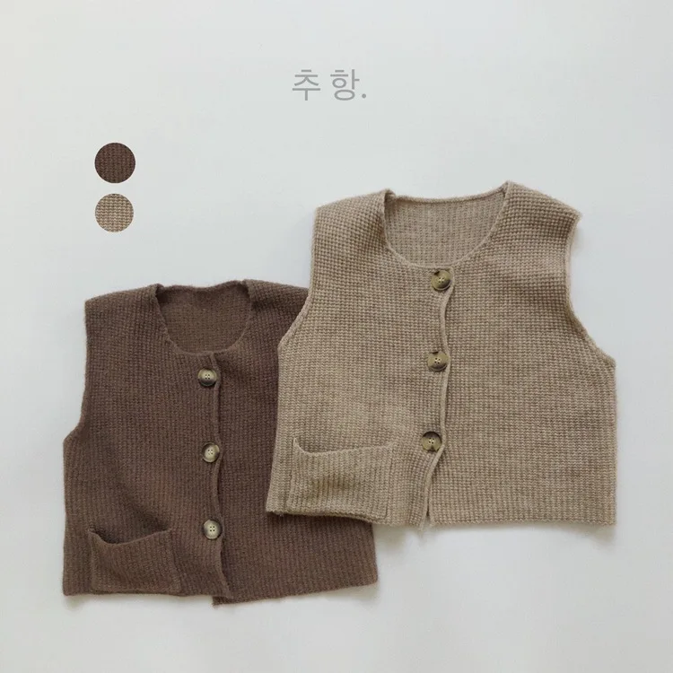 

1-6T Toddler Kid Baby Boys Girls Cardigan Sweater Vest Autumn Winter Knit Clothes Sleeveless Single Breasted Fashion Knitwear