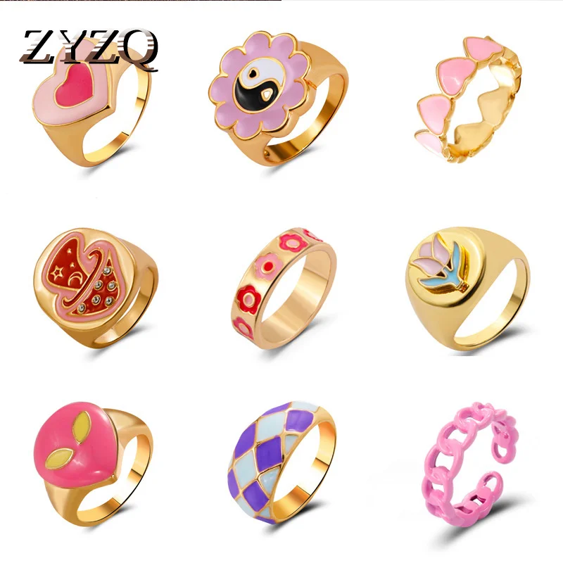 Кольцо ZYZQ женское Двухслойное эмалированное винтажное ювелирное изделие с