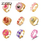 Женское Винтажное кольцо ZYZQ, Двухслойное эмалированное кольцо в форме сердца масляного цвета, геометрические украшения
