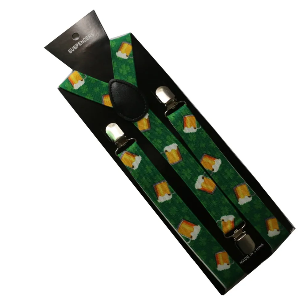 Winfox, модные, черные, желтые, с принтом пивной чашки, унисекс, на клипсах, подтяжки для женщин и мужчин, эластичные y-образные подтяжки на спине - Цвет: 02