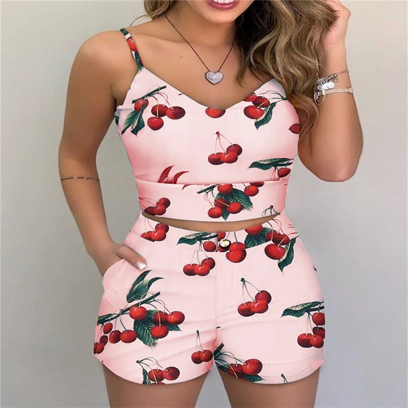 Лето 2020 горячая Распродажа новый женский костюм модный с принтом вишни