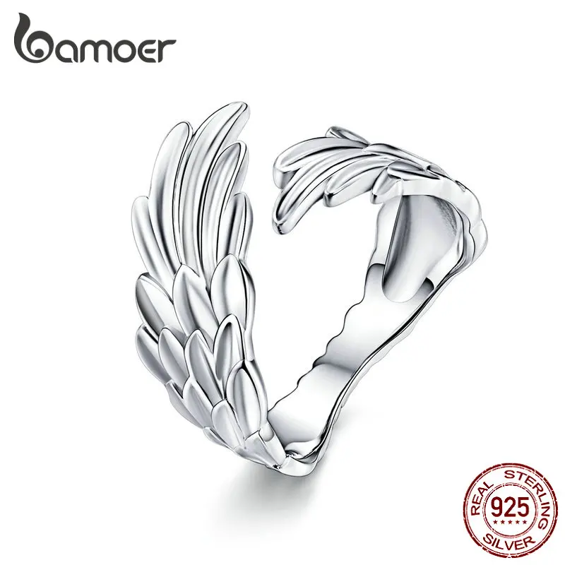 BAMOER Guardian Wings Кольцо, настоящее 925 пробы, серебро, свободный размер, регулируемые кольца на палец для женщин, модное ювелирное изделие SCR512