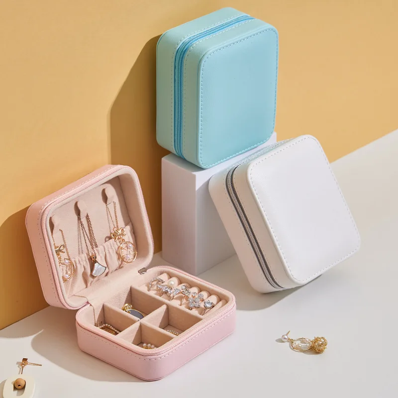

PU Leather Simple Earrings Creative Portable Storage Ring Small Jewelry Box