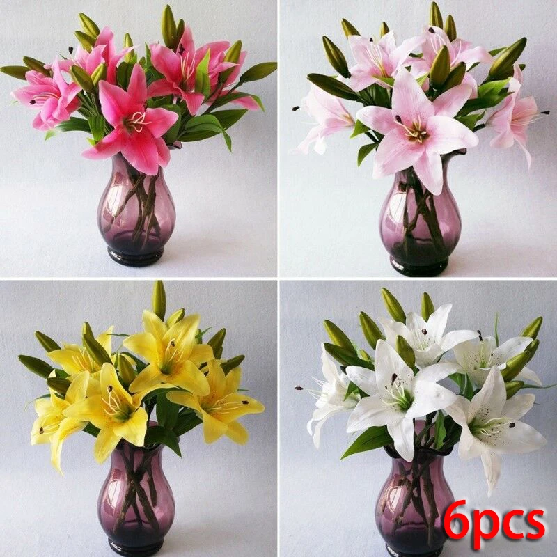 

Wedding Lily Flower Bouquet Heads Flowers DIY Home Plastic Silk Flower