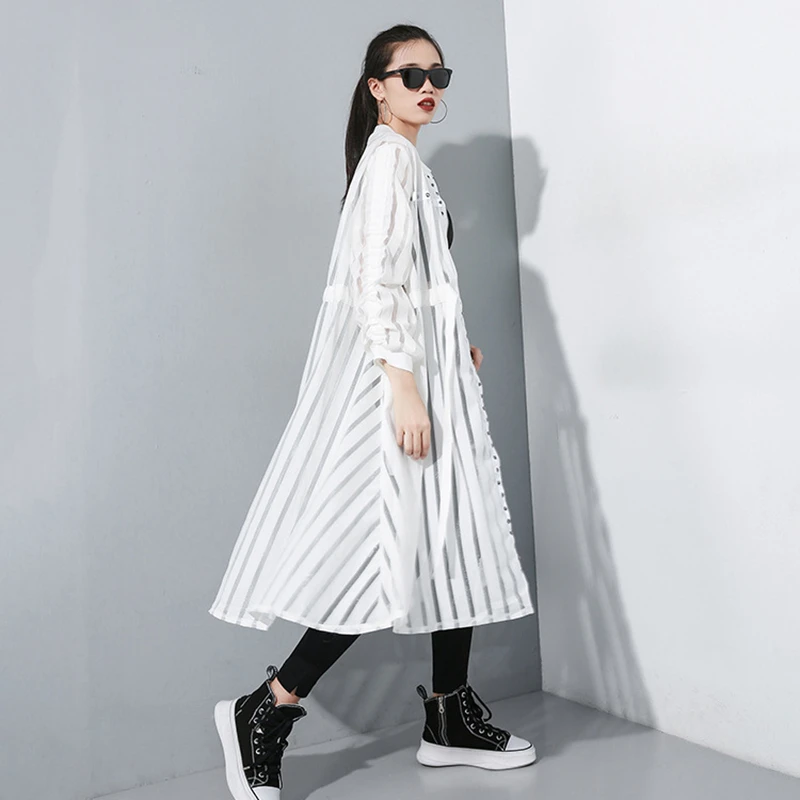 CHICEVER перспективная полосатая ветровка для женщин с круглым вырезом и длинными