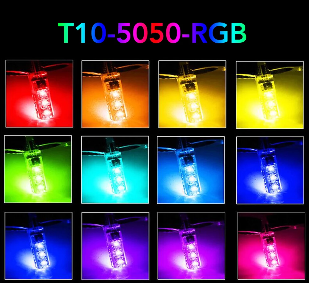 Светодиодная RGB-лампа T10 W5W автомобильная атмосферная лампа габаритные огни для
