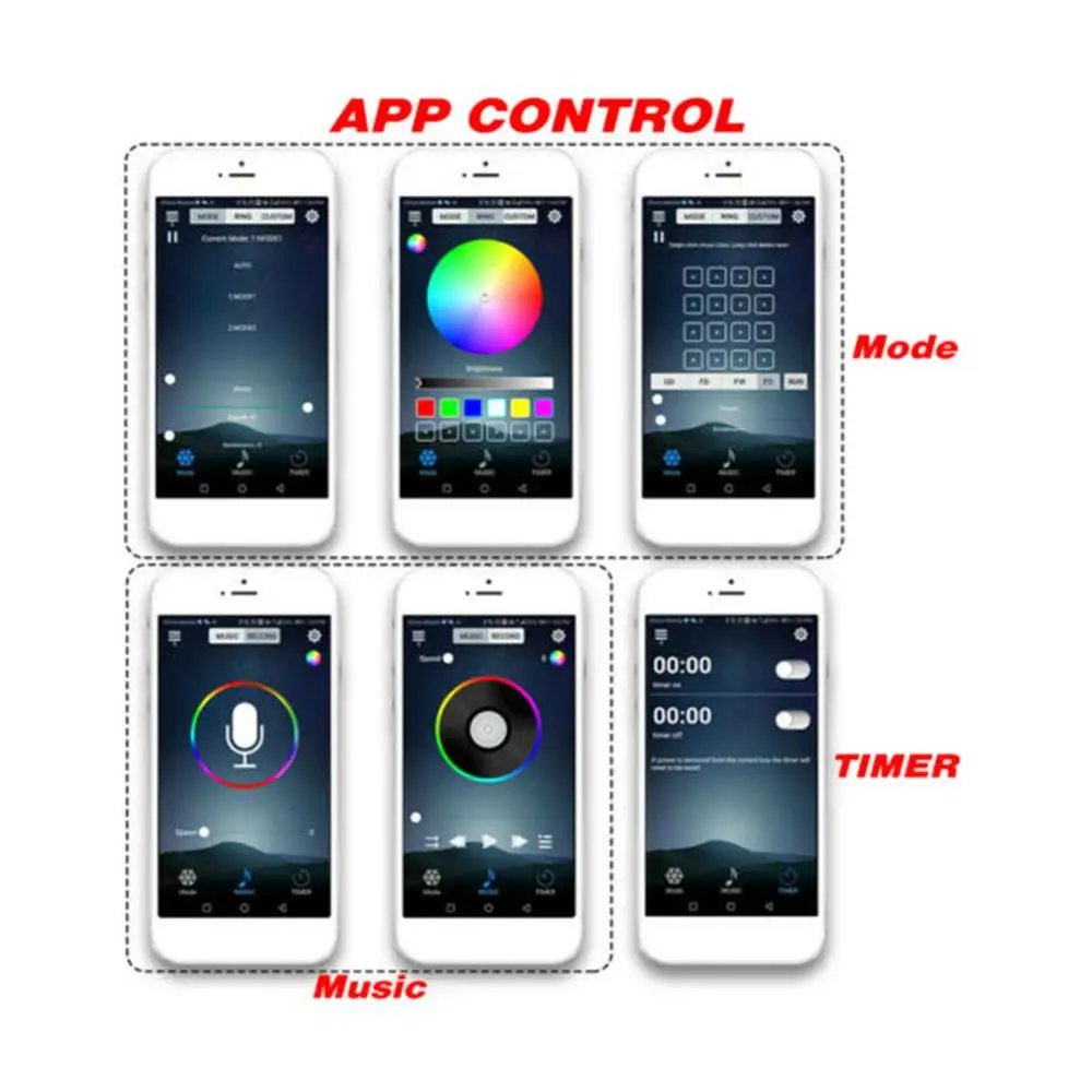 Автомобильная атмосферная лампа 4 шт. 12 В IP65 Bluetooth управление через приложение RGB
