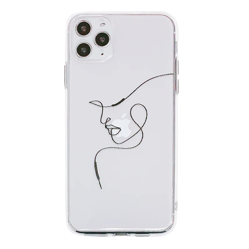 

Painted lines face phone case for 6/7/8/XS/11/12 transparent TPU soft case