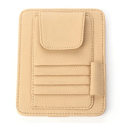 Beige Автомобильный солнцезащитный козырек, зажим для солнцезащитных очков, солнцезащитных очков, кредитный держатель ручки для карточек, зажим, многофункциональная сумка для хранения, крепежный зажим, коврик - Название цвета: Beige