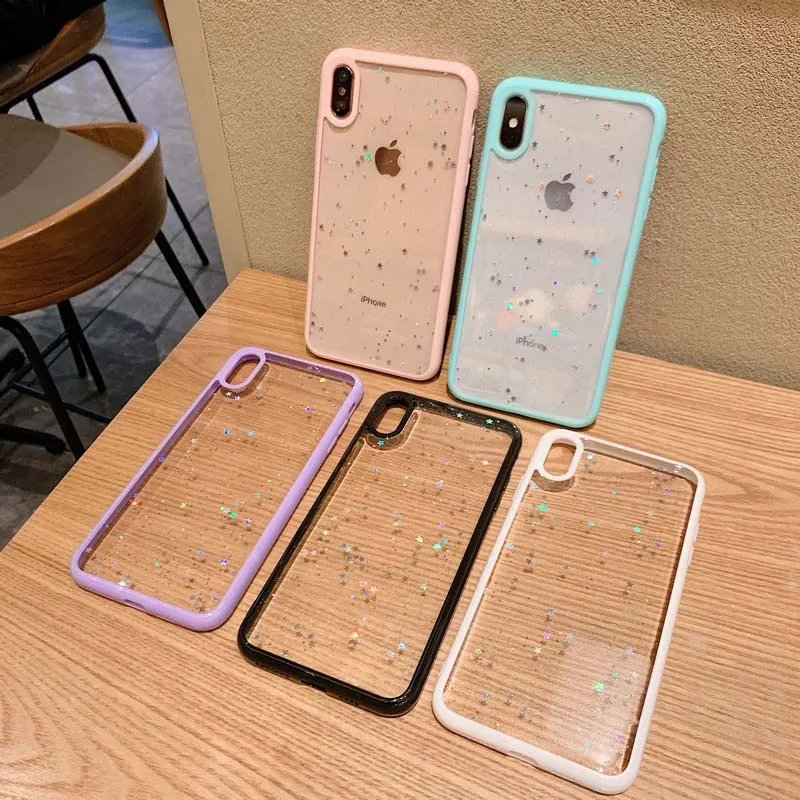 

Soft Epoxy Candy Transparent Case For iPhone 6 7 8 7Plus SE2 Shockproof Glitter Stars Sequins Cover For iPhone 12 11 X XR XS Max