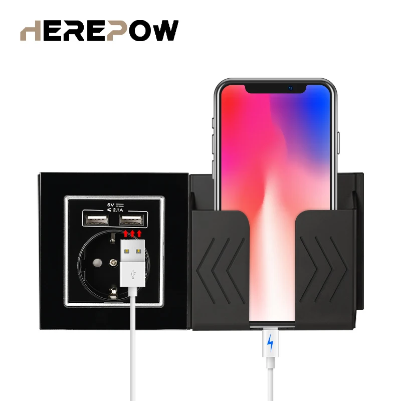 Herepow Розетка электрическая с двумя usb портами EC стандарт белая/черная/золотая