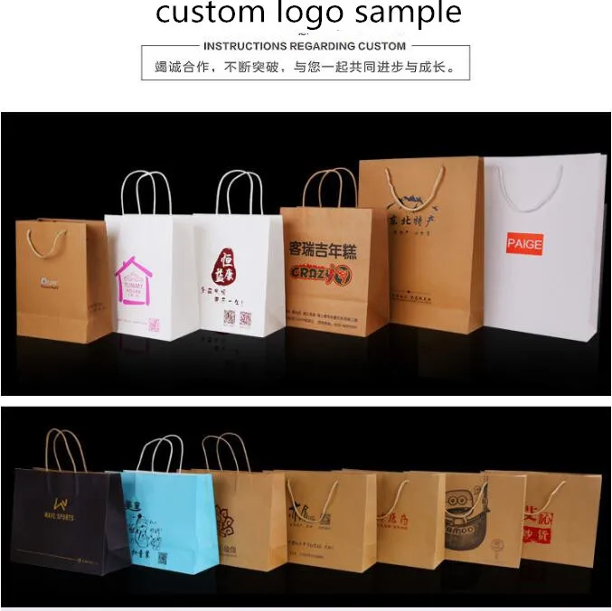 100 шт. Пользовательский логотип пакет из крафт бумаги с ручкой индивидуальный