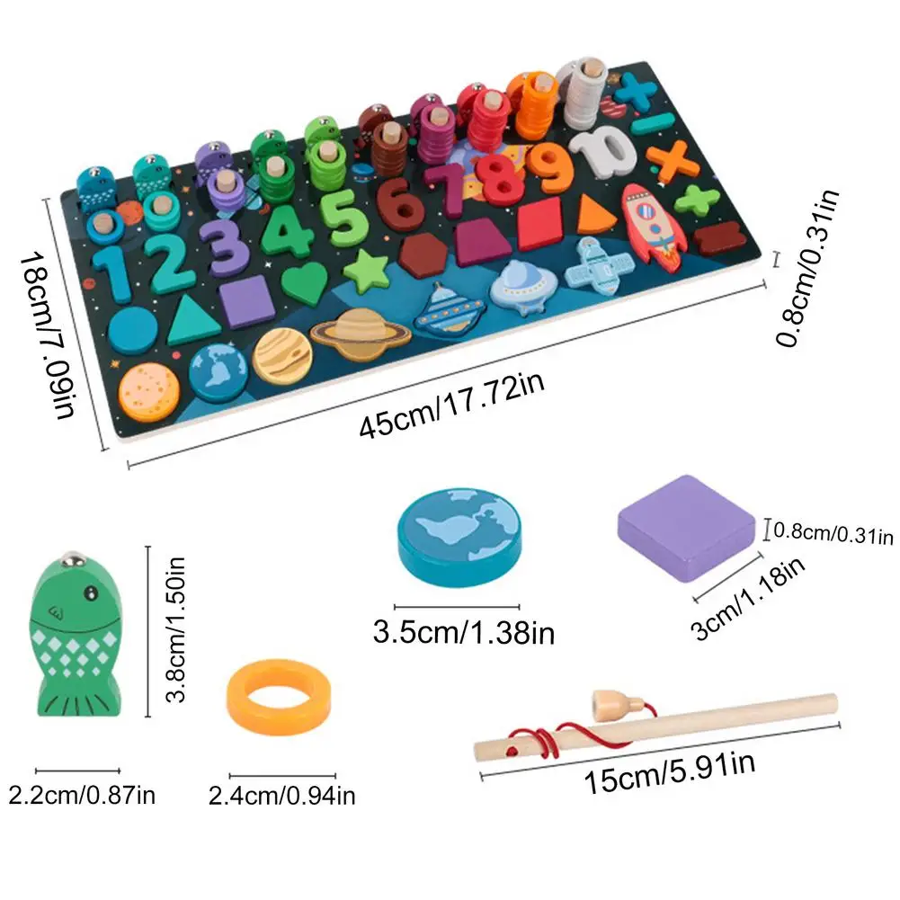 

6 In1 Montessori Educational Wooden Toys For Kids Board Math Fishing Count Numbers Digital Shape Match Early Education Child
