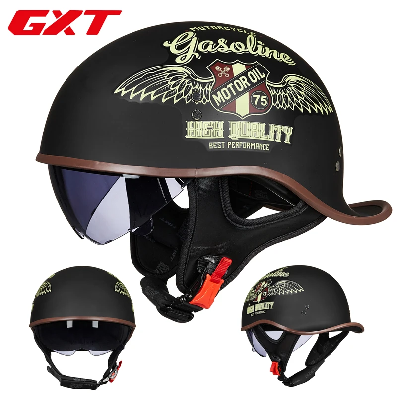 

GXT motorcycle helmet men and women Harley half helmet retro electric car locomotive portable half-covered helmet LV 112