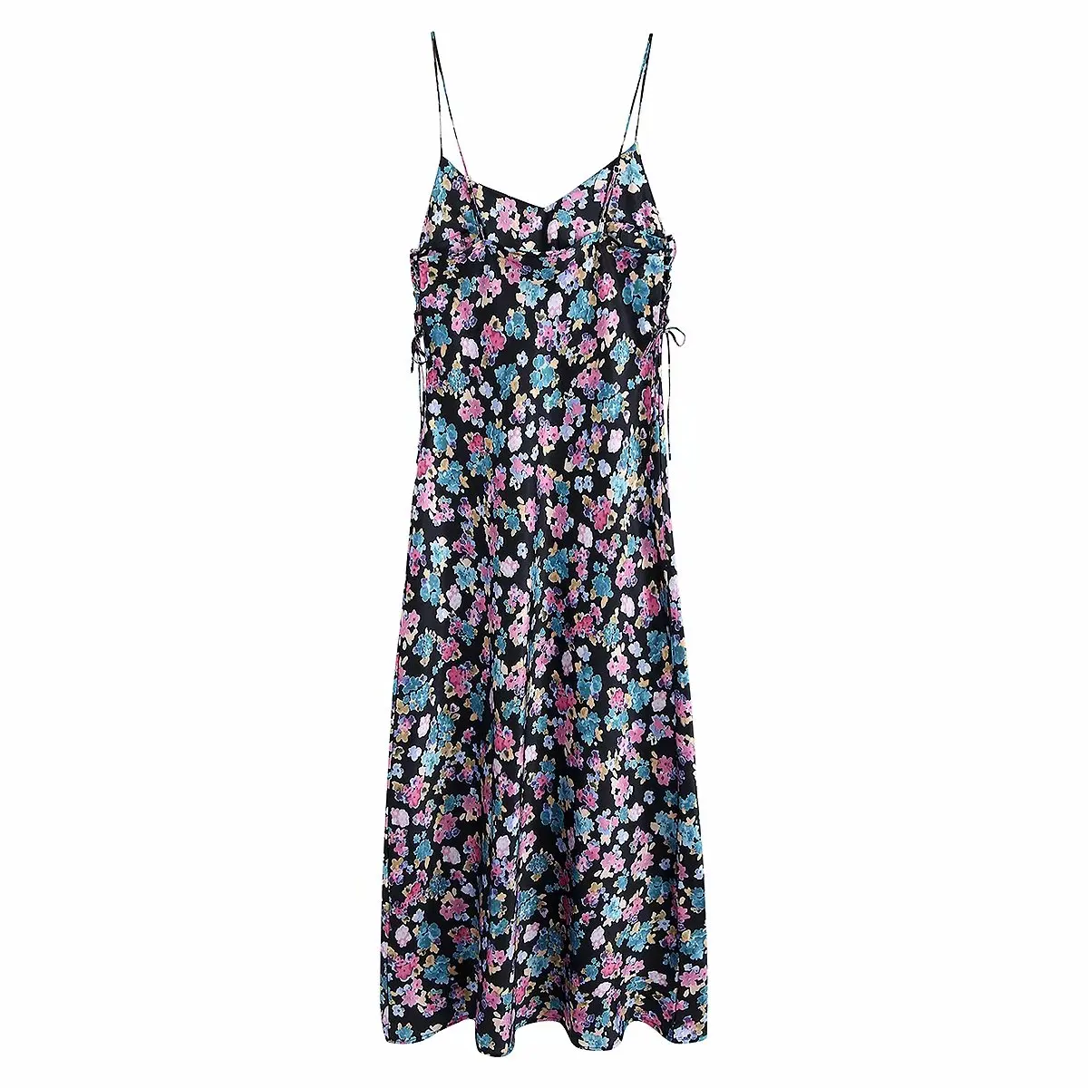 

Flower Print Women's Side Strap Sling Dress Summer New Style Harajuku Sweet Chic Female Dress