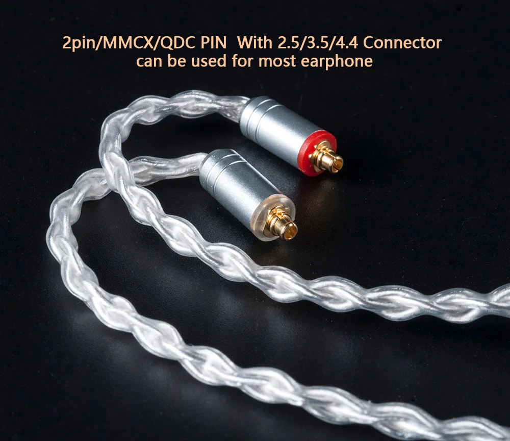 KBEAR 8 Core Upgraded Silver Cable 2pin/MMCX/QDC With 2.5/3.5/4.4 Earphone Cable For ZS10 PRO ZSN/ZSN PRO AS16 ZST