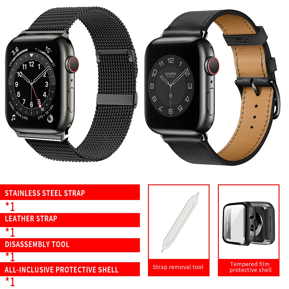 

business Strap for Apple Watch Band Series 6 1 2 3 4 5 leather strap+case for Iwatch 5 4 Strap 38mm 40mm 42mm 44mm bracelet