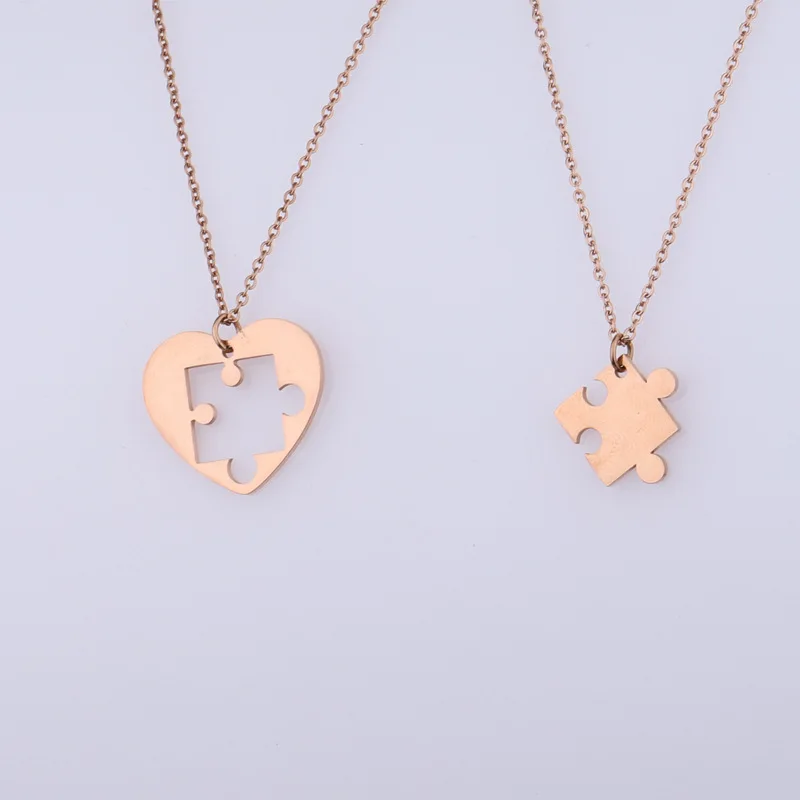 

10Pairs/Lot 45cm Heart Puzzle Pendant Necklace Mirror Polish Stainless Steel Necklace For Womens Mens Lovers Fashion Jewelry