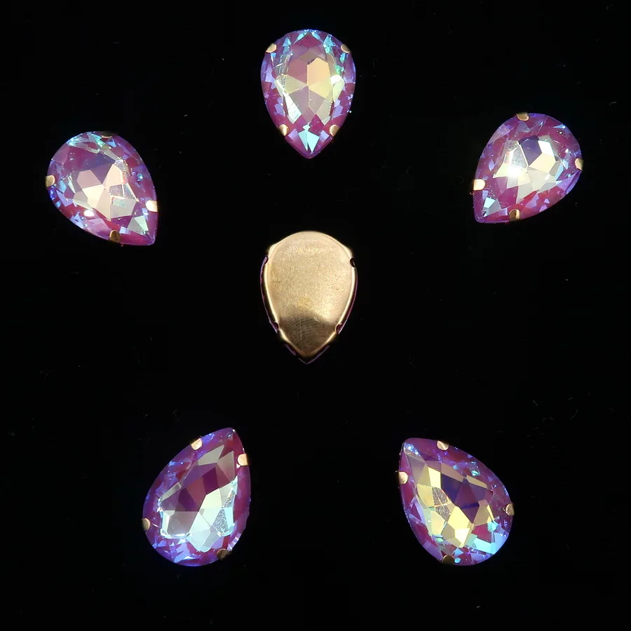 A17 Lt Amethyst AB Золотой коготь настройки радуга и желе AB стекло кристалл 7*10 10*14 13*18 мм форма капли пришить стразы свадебное платье diy отделка - Цвет: A17 Lt Amethyst AB