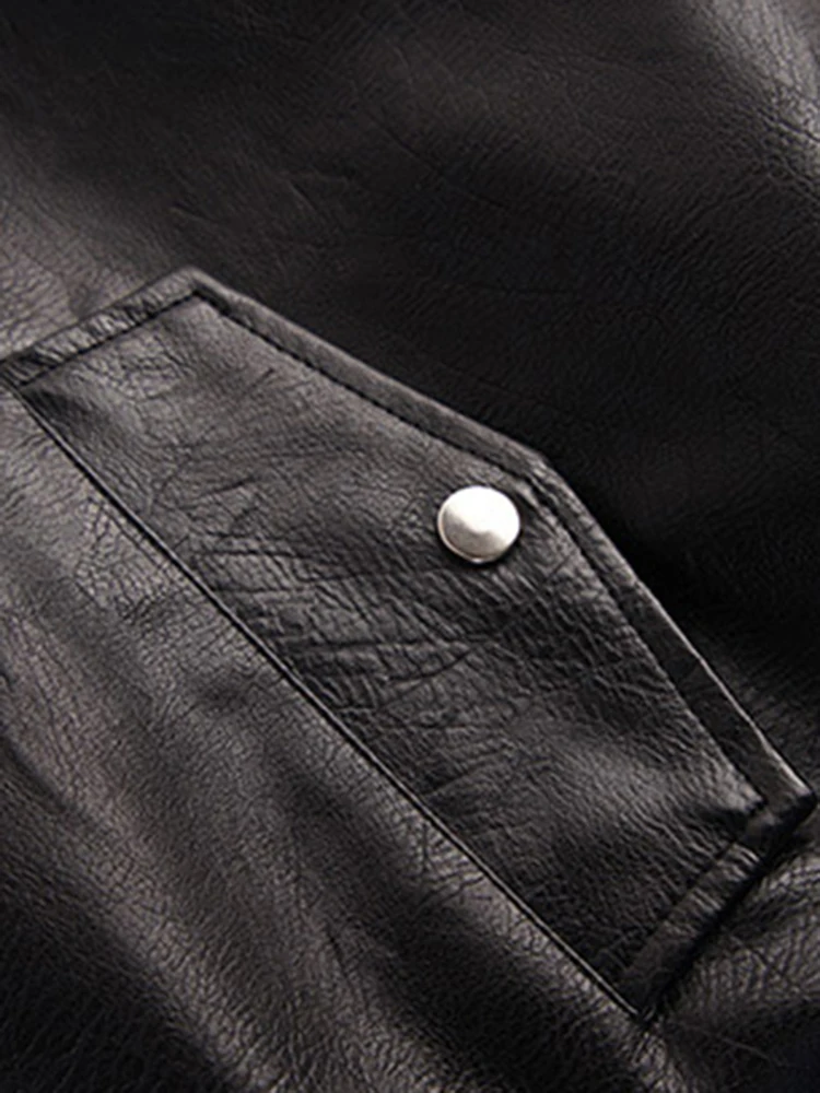 

Lautaro Spring Black Oversized Leather Bomber Jacket Women 2021 Drop Shoulder Long Sleeve Zipper 2021 New Arrival Hot Fashion