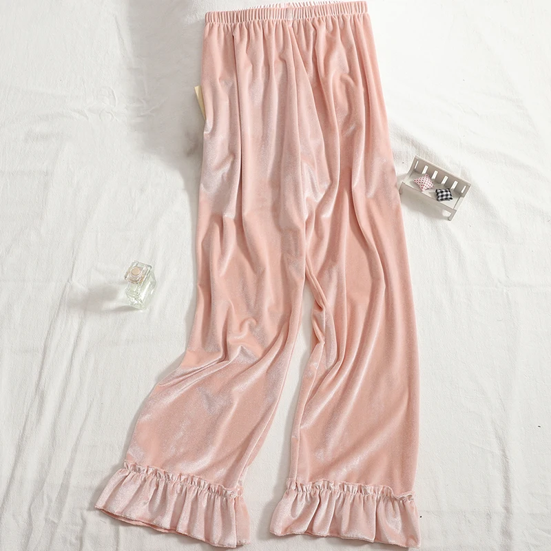 Korobov 2021 Autumn Winter Velvet Women Suits Korean Single Breasted Ruffles Tops and High Waist Wide Leg Pants 2 Pieces Sets |