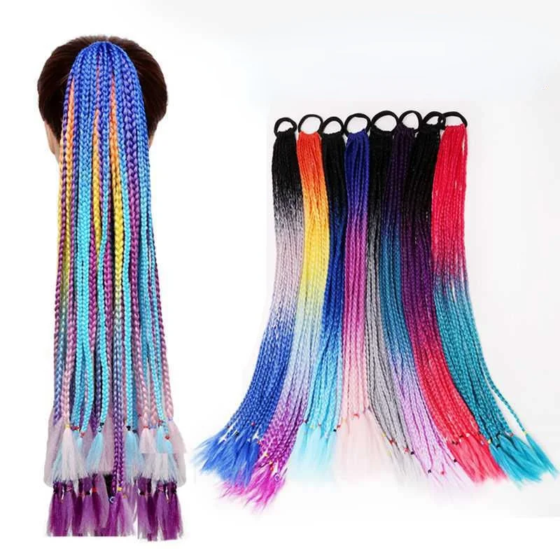 

Hair Color Gradient Dirty Braided Ponytail Women Elastic Hair Band Rubber Band Hair Accessories Wig Headband 60cm