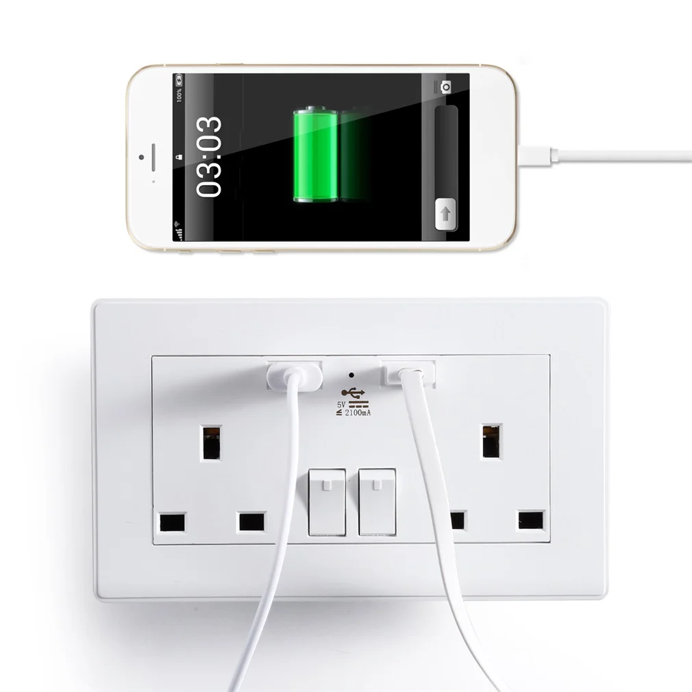 Одиночный/двойной AC 110V 250V UK розетка 2 USB 5VDC 2100mA зарядное устройство Выключатель