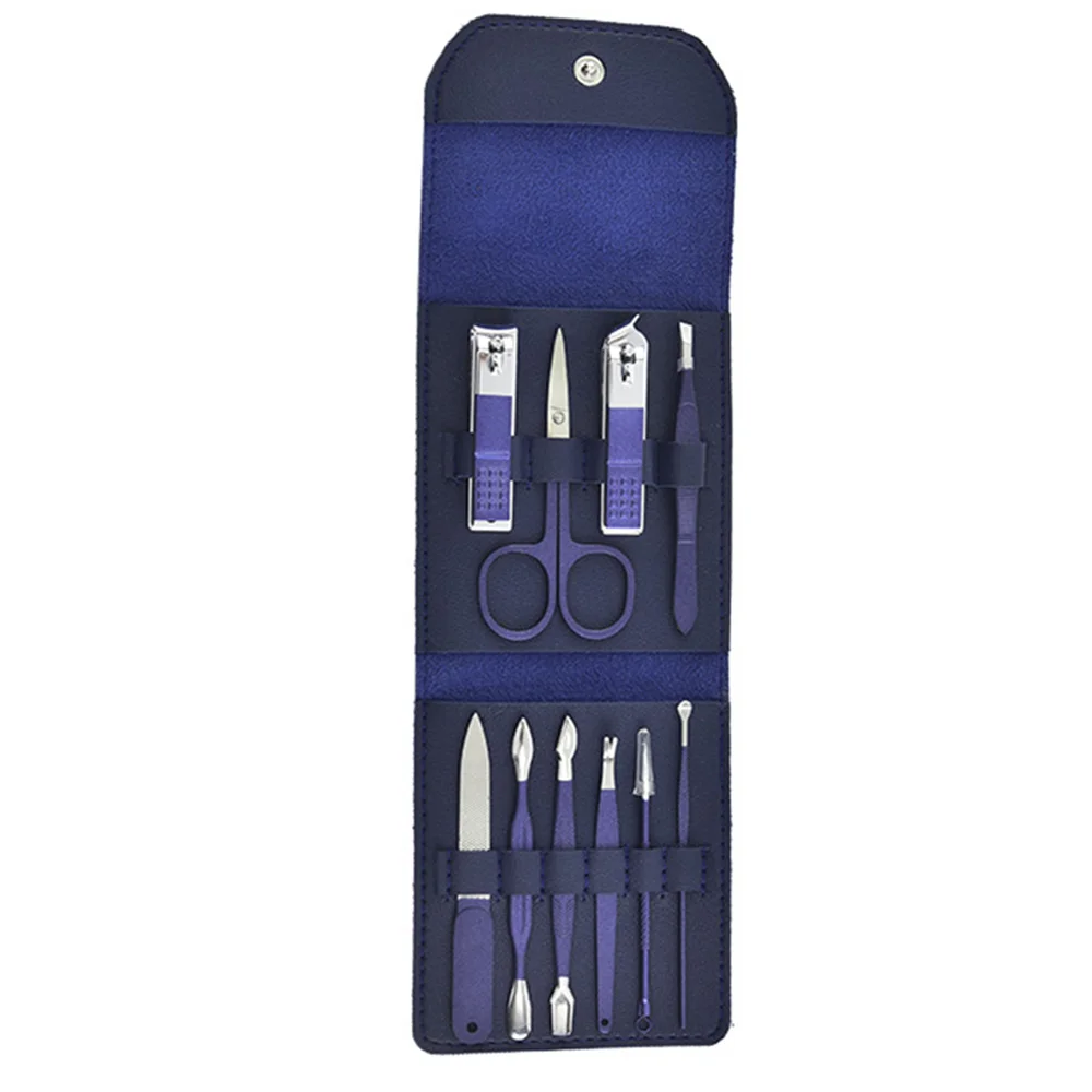 

10-piece Set Of Blue Color Stainless Steel Nail Clippers Scissors Portable Manicure Set Multifunctional Eyebrow Trimming Tool