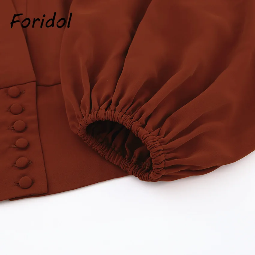 

Foridol Lantern Sleeve Vintage Blouse Tops Women V Neck Ladies Office Crop Tops Spring Autumn White Tops Chic Women Clothing