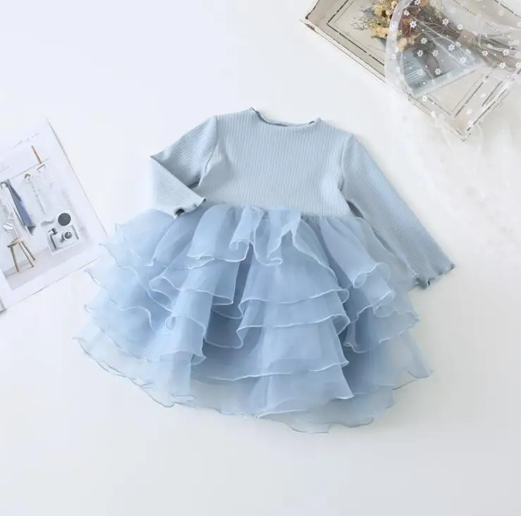 2020 Spring Cotton Mesh Cake Dresses For Girls Princess Children Sweet Dress 5 pcs/lot Wholesale | Детская одежда и обувь