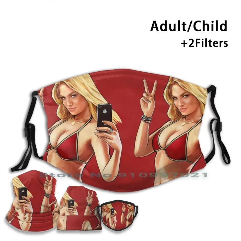 

V Grand Theft Auto Women Reusable Mouth Face Mask With Filters For Child Adult V Grand Theft Auto Women Bikini