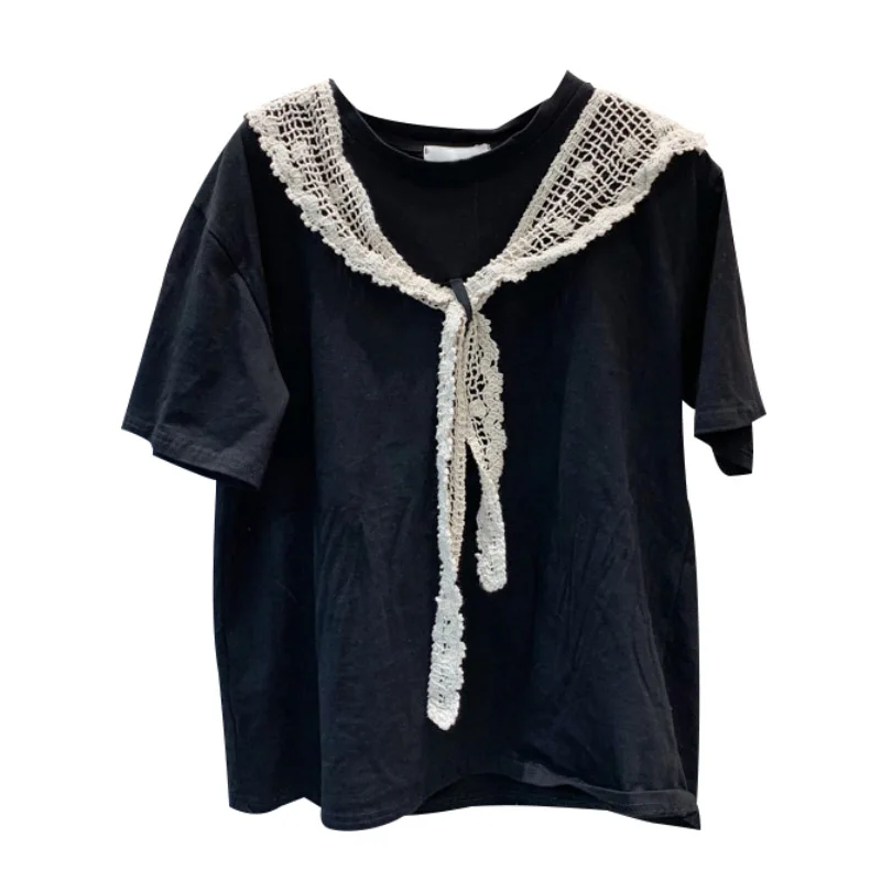 

Spring and Summer South Korea Dongdaemun Pure Color All-Matching Pullover Pure Cotton Short Sleeve T-shirt Top Industrial Woven