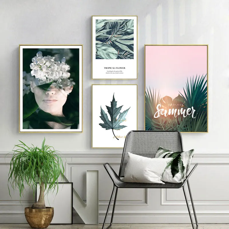 

Scandinavian Flower Woman Leaf Poster Abstract Nordic Style Botanical Print Picture Wall Art Canvas Painting Modern Room Decor