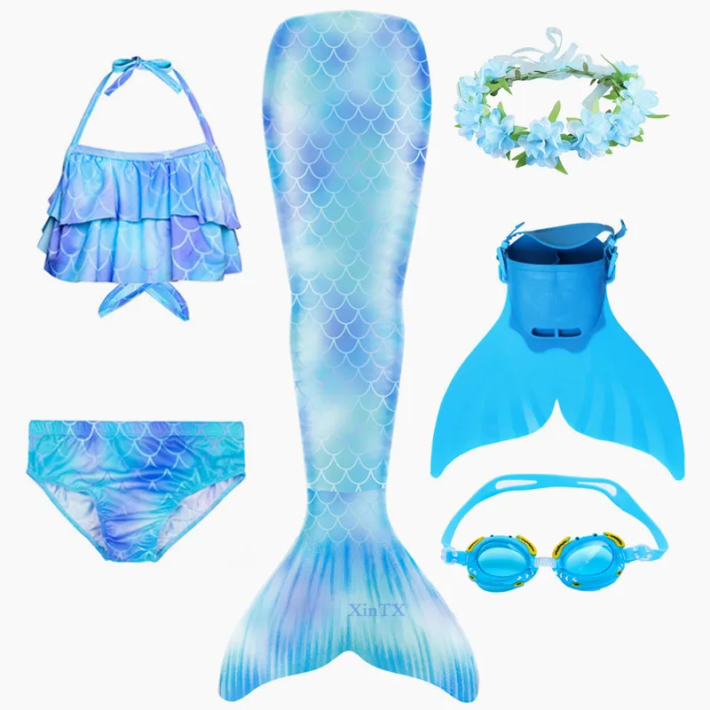 Детский купальный костюм русалки для девочек бикини С флиппером монолитный