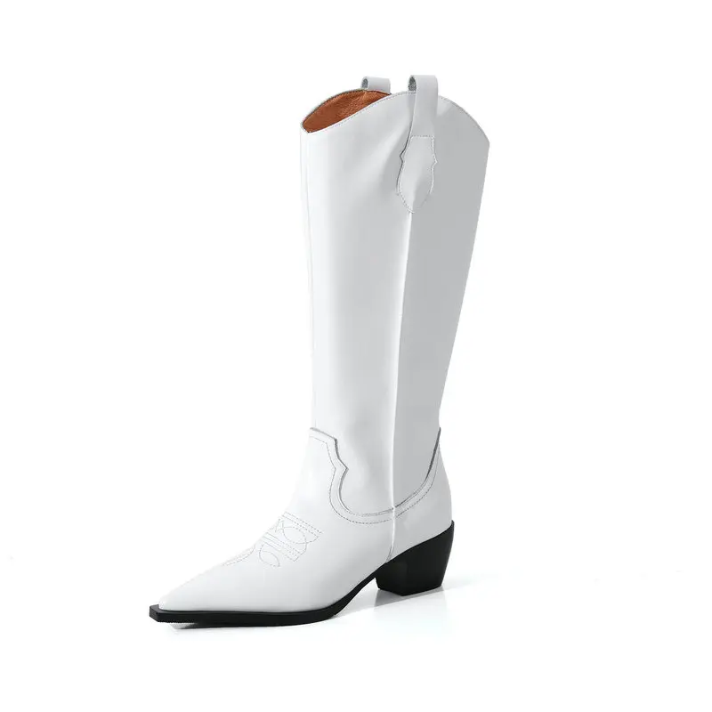 

2020 genuine leather winter knee high boots for women high heel boots pointed toe party dress shoes woman casual size 41 42 43