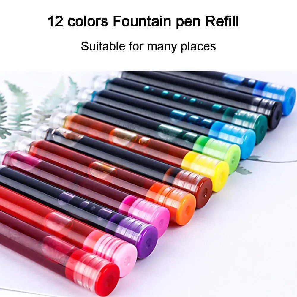 

12 Colors Ink Bag Ink Cartridge Set Disposable Ink Office School Supply Colored Stationery Writing Pen Cute Refills For Fou Y8W8
