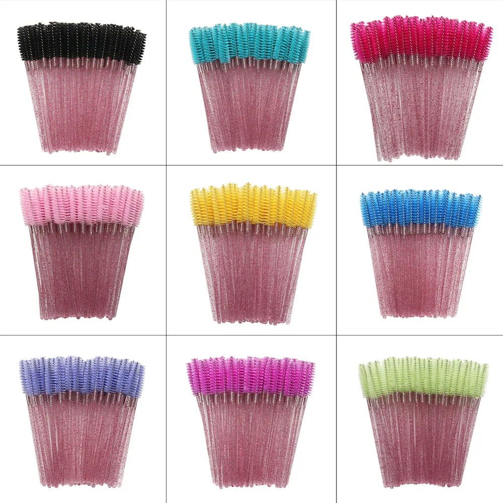 

New 50 Pcs Shiny Disposable Eyelash Applicator Wands Curler Brush Set Mascara Eyebrow Spoolers Comb Wands Spoolies Brushes